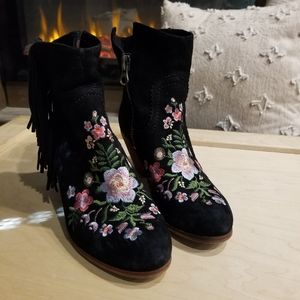 Sam Edelman - Letti - Fringe- Black - Embroidered - Ankle Boots - SZ 6